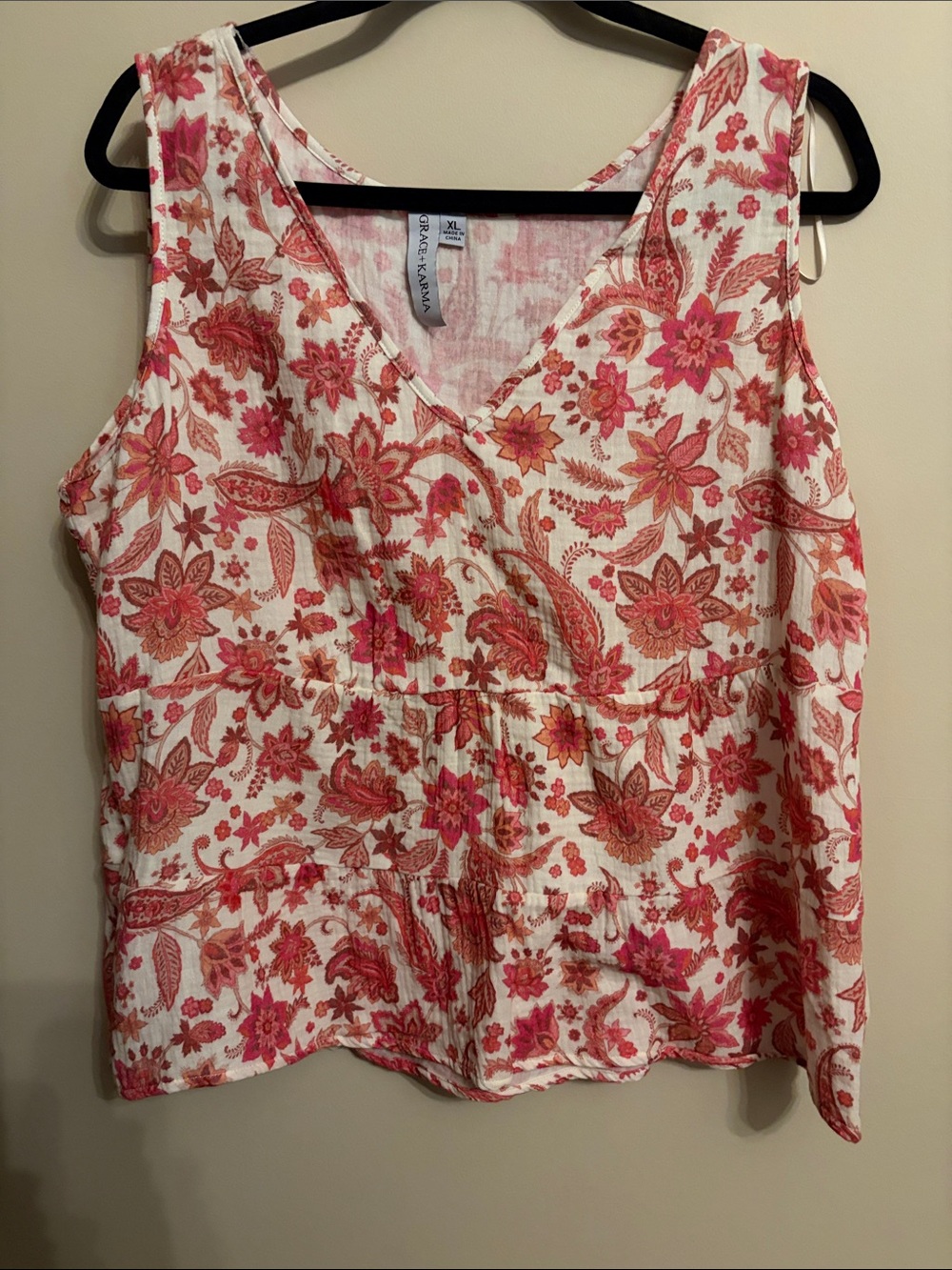 croft & barrow White Tank Top with Pink and Orange Floral Print